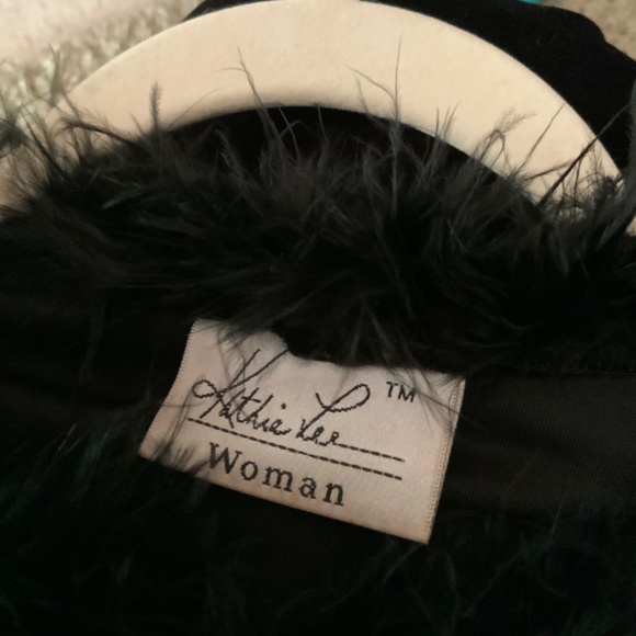 Black Velvet Blouse with black ostrich feathers around the neck and sleeves - Picture 2 of 2